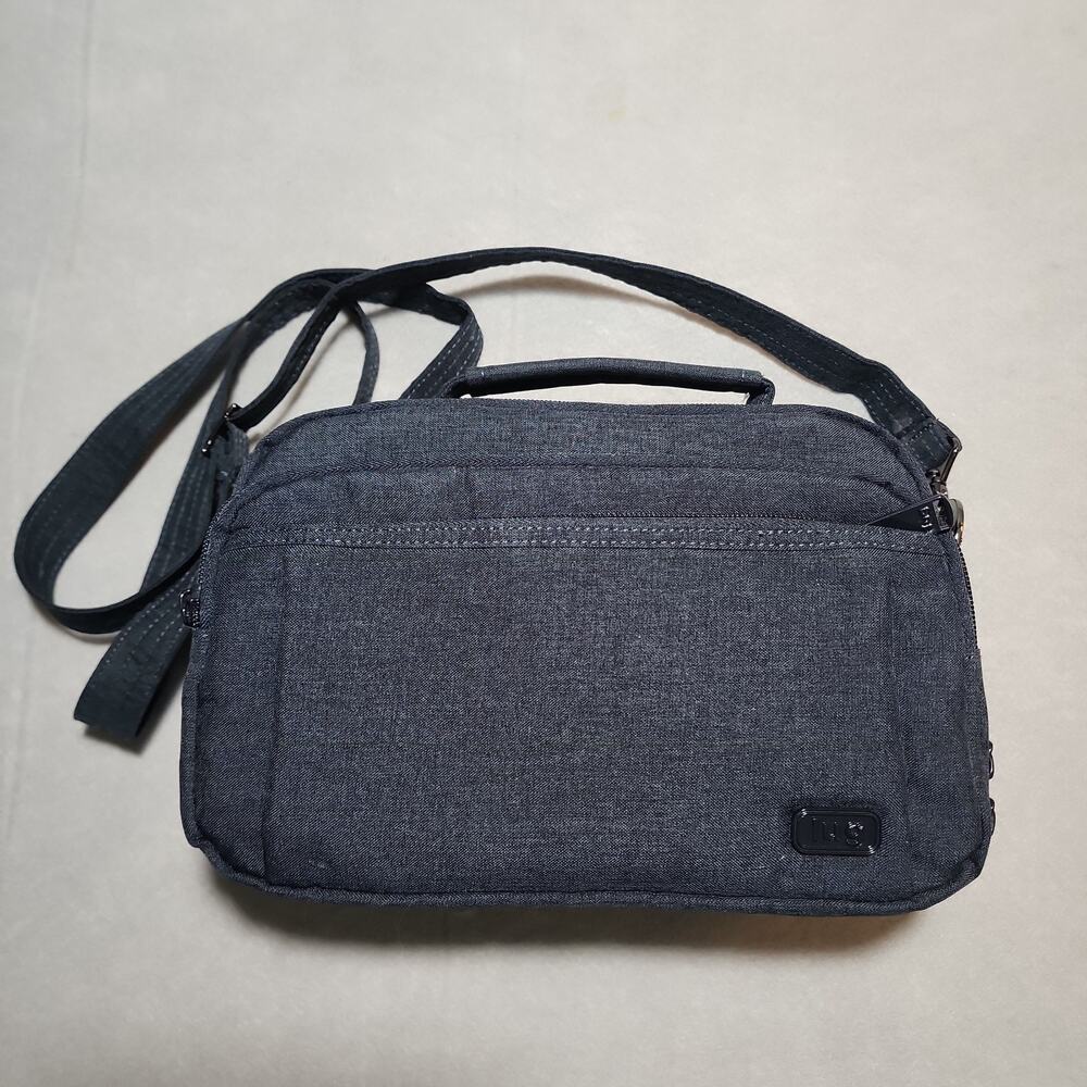 LUG Scoop Crossbody Bag Navy Blue Multiple Zippered Compartments Organized